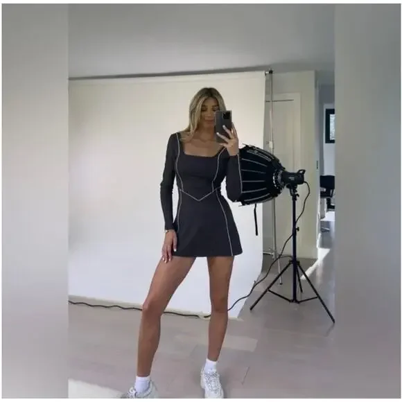 Yellow YLLW the Label Bailey Long Sleeve Tennis Dress in Charcoal Size Small - Picture 1 of 8